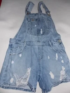 Zara Premium Wash Jeans Latzhose Shorts Kurz Blau Gr. S Destroyed Look - Bild 1 von 5