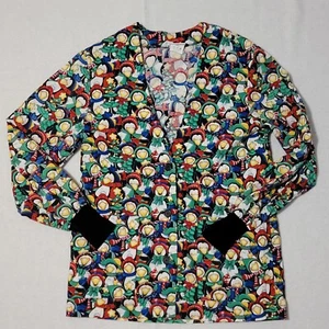 Peaches Scrub Jacket Women's XS Penguin Christmas  Tree Front Button Up - Picture 1 of 9