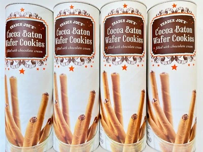4 Packs Trader Joe's COCOA BATON WAFER Cookies 5 Oz Each Can - Image 1 of 2