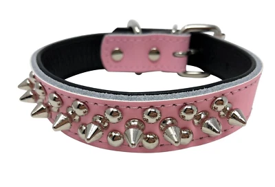 Dog Collar, Studded Spikes, Adjustable, Pink, Small 9-11" Neck, 1" wide - Image 1 of 4