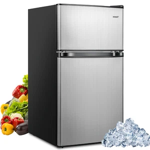 3.2 Cu.Ft Mini 2-Door Compact Refrigerator w/ Movable Glass Shelves Black Silver - Picture 1 of 8