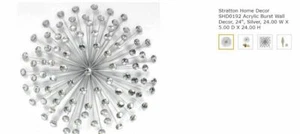 Stratton Home Decor Silver Acrylic Burst 24x24x5 Inch Metal Wall Art SHD0192 - Picture 1 of 4