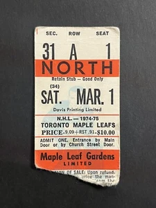 3/1/75 TORONTO MAPLE LEAFS NHL TICKET STUB vs WASHINGTON CAPITALS INAUGURAL YEAR - Picture 1 of 2