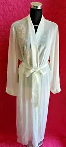 LINEA DONATELLA Ivory Sheer Robe + Tie Satin Trim Floral Embroidered Applique XL - Picture 1 of 5