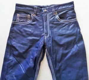 PANTALONES DE CUERO azul oscuro vaqueros de cuero nuevos azules BLANCOS costuras decorativas cuero pantalones azul - Imagen 1 de 4