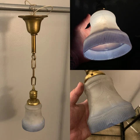 21” Wired Weathered Brass Pendant Light Fixture Old Shade  97B Cover