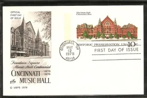 US SC # UX73 Cincinnati Music Hall . Postal Card FDC. Artcraft Cachet - Picture 1 of 1