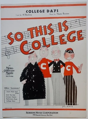 1929 COLLEGE DAYS From MGM Film SO THIS IS COLLEGE sheet music Art Deco cover - Image 1 of 2