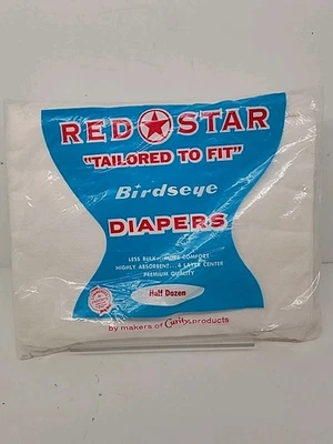 VTG MCM 50's-60's Red Star Birdseye 6 Cloth Diapers Kendall Co Curity Sealed NOS - Image 1 of 3