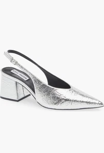 Neu.! Steve Madden Taryn Slingback Pumps Metallic Silber Gr. 7M Blockabsatz - Bild 1 von 10