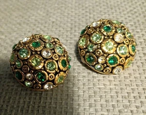 Joan Rivers grüne Kristall Pave runde Knopf Clip Ohrringe spektakulär - Bild 1 von 2