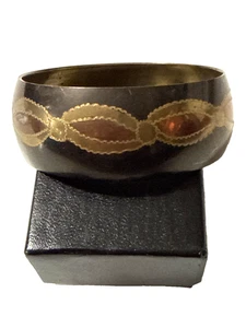 Vintage Messing Armreif Armband Schwarz Gold Kupfer Geätzt Blatt 9" Made in India - Bild 1 von 7