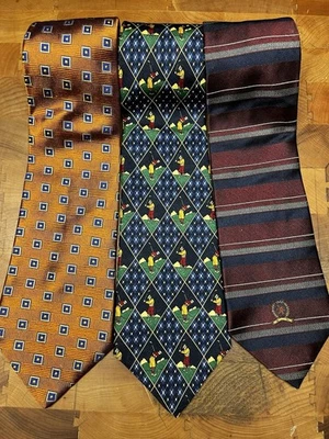 复古 Tommy Hilfiger 领带橙色高尔夫勃艮第红色 - 批量 3 件 — 第 1/3 张图片