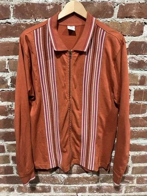 Urban Outfitters Shirt Zip Up Mens Orange Striped Collared Medium - Image 1 of 4