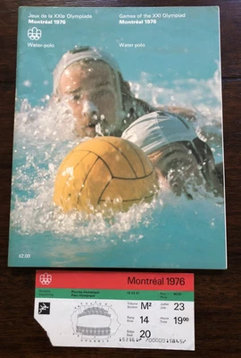 Programa oficial de waterpolo olímpico XXI 1976 + talón de boleto de natación Montreal Canadá Foto 1 de 4