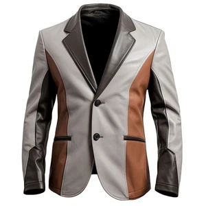 Herren Grau Braun Echt Lammfell Knopfleiste Leder Blazer KOSTENLOSER VERSAND - Bild 1 von 3