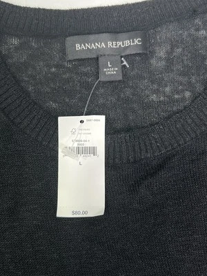 Banana Republic Size L Linen Blend Top Lightweight Short Sleeve Sheer Black  NWT - Image 1 of 4