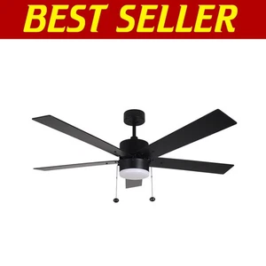 Versatile 52 Inch Matte Black Ceiling Fan with Pull Chain & 3 Light Temperatures - Picture 1 of 11