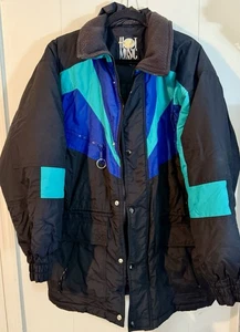 Chaqueta de Invierno Hot Music Vintage Colorblock Puffer Negro y Azul, Talla M - Imagen 1 de 7