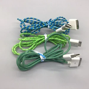 (3) USB A To 30 Pin Data Transfer 6’ Cables, Tested, Woven Colored Cables - Picture 1 of 3