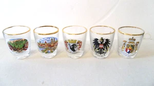 International Europe Schnapsgläser 5er Set Städte, 2" Goldrand, Sammlerstück - Bild 1 von 5