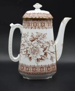 Copeland Spode English Aesthetic Period Flowers Brown & Gold 8 1/2" Coffee Pot - Picture 1 of 11