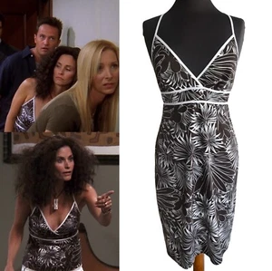 RARO abito ASO Monica Geller on FRIENDS Barbados stampa tropicale marrone bianco - Foto 1 di 8