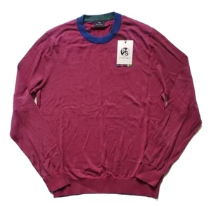PAUL SMITH Jumper Sweater Mens M Red Cotton Blue Burgundy Stripes Crew Neck - Picture 1 of 10
