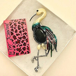 Betsy Johnson einzigartige Emaille & schwarzer Strass Flamingo Brosche - Bild 1 von 3