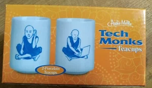 2 TECH MONKS TEACUPS porcelain Archie Mcphee New Boxed Gift - Foto 1 di 4