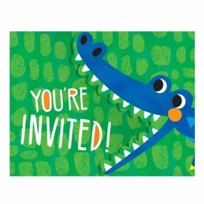 Alligator Party Supplies Invitations 8 Pack Paper Birthday Invite Boy Crocodile - Image 1 of 2