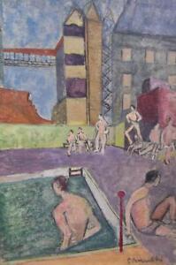 GAY INTEREST The Bathers Art Deco Style Oil Painting Steven Spurrier 1878-1961
