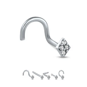 Surgical Steel Nose Screw Stud Bone Ring Diamond Cluster Design 20 Gauge 20G - Picture 1 of 8