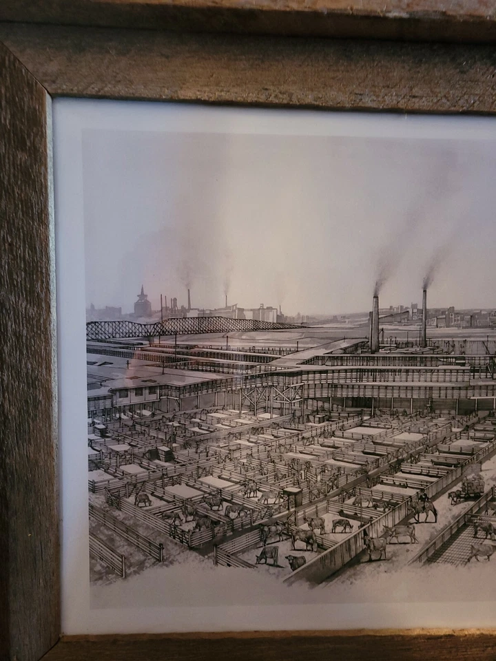 Lápiz Kansas City Stockyards 30x24 marco copia madera de granero. Envíos asegurados de finales de 1800 Foto 1 de 4