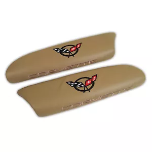 Corvette C5 Leather Armrest Pads - Oak W/C5 Logo 1997-2004 - Picture 1 of 7