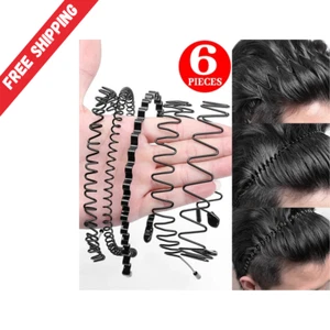 6PCS Metal Hair Headband Wave Style Hoop Band Comb Sports Hairband Men Women - Picture 1 of 16