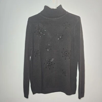 Suéter Cherokee Navidad Negro Copo de Nieve Cuello Tortuga XL Lentejuelas Vacaciones Foto 1 de 4