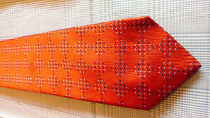 Turnbull Asser  Orange with blue dotted diamonds 100% Silk Tie
