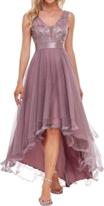 Ever-Pretty Women's Deep V Neck High-Low Tulle Ball Gowns Sequin Eve Dress:UK-14 - Picture 1 of 6
