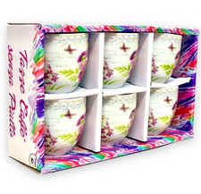 Set 6 Tazzine Tazze caffe' senza piattini fiori rosa