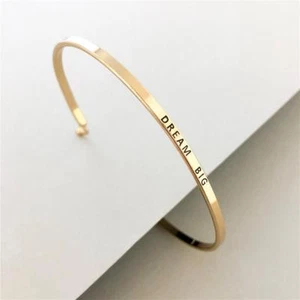 PERSONALIZED Cuff BANGLE Bracelet MANTRA Inspiration PHRASE Engraved 'DREAM BIG' - Picture 1 of 4