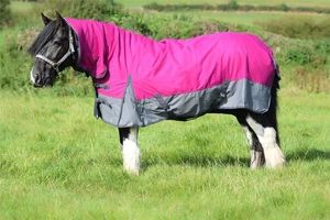 600-Denier Raspberry/Grey Turnout Lite Horse Rug Water Resistant Combo Neck - Picture 1 of 6