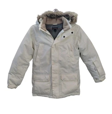 Pre-Owned LANDS' END L (14-16) Down Faux Fur Trim Hooded Puffer Coat Women - Image 1 of 4