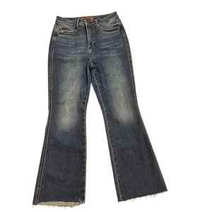 Judy Blue Boot Cut Denim Jeans Damengröße 9 29 Stretch hoher Bund roher Saum dunkel - Bild 1 von 7