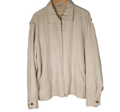 Vintage Joseph Abboud 100% Linen Bomber Jacket Golf Beige XL Lined Zip Front - Image 1 of 4