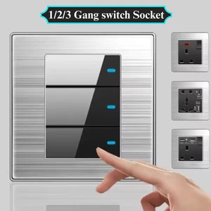 Interruptor y enchufes de acero con luz de 1-3 velocidades tipo C USB enchufe de pared control bidireccional 45A UE - Imagen 1 de 49