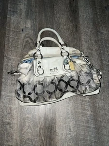 Coach Large Satchel Bag Ivory Leather & Signature Canvas Shoulder Tote 15304 - Picture 1 of 10