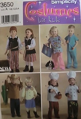 Simplicity Pattern 3650 Pirate Doctor Cowboy Chef Pattern Size 1/2-4 Cut - Image 1 of 2