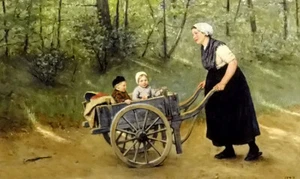 Pintura al óleo david adolf constant artz - un paseo alegre madre con niños arte - Imagen 1 de 1