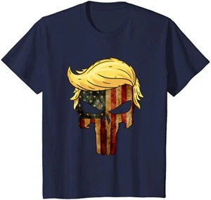 Skull With Iconic Trump Hair President Flag America Youth Unisex T-shirt - Picture 1 of 4